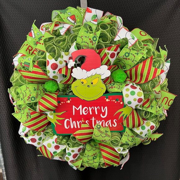 Angelic Wreaths By Diane Other - The Mean One Mr. Grinch Wreath Made of Deco Mesh